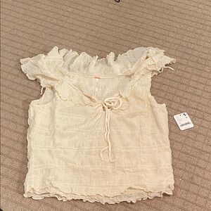 Free People Cream Ruffled Blouse